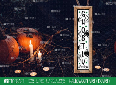 Ghostly Greetings Halloween Sign SVG Cut File | Welcome Sign | Halloween Door Hanger Svg | Porch Wood Sign Svg | Halloween Decor Svg | Farmhouse Sign Svg | Halloween Sign Svg | Halloween Wood Sign Design SVG ETC Craft 