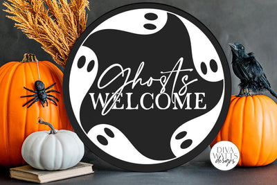 Ghosts Welcome SVG | Halloween Round Sign Design SVG Diva Watts Designs 