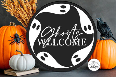 Ghosts Welcome SVG | Halloween Round Sign Design SVG Diva Watts Designs 