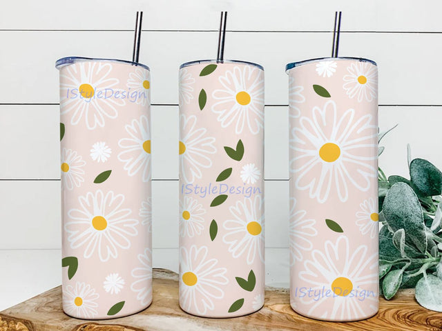 Giant Daisy 20oz Straight Tapered Tumbler Design Template for Sublimation, Full Tumbler Wrap Sublimation iStyleDesign 