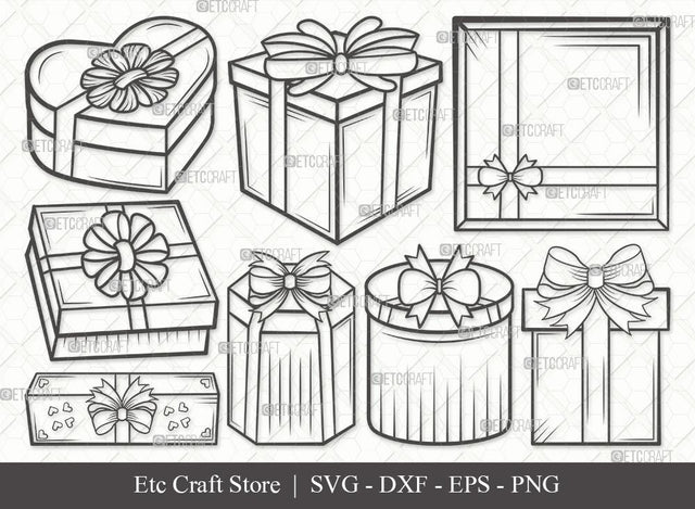Gift Box Outline SVG Cut File | Gift Box Svg | Box Svg | Christmas Gift Svg | Bundle | Eps | Dxf | Png SVG ETC Craft 
