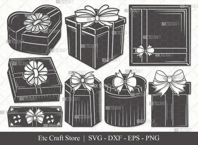 Gift Box Silhouette SVG Cut File | Gift Box Svg | Box Svg | Christmas Gift Svg | Bundle | Eps | Dxf | Png SVG ETC Craft 