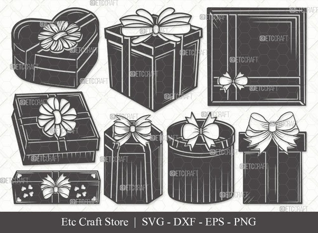 Gift Box Silhouette SVG Cut File | Gift Box Svg | Box Svg | Christmas Gift Svg | Bundle | Eps | Dxf | Png SVG ETC Craft 