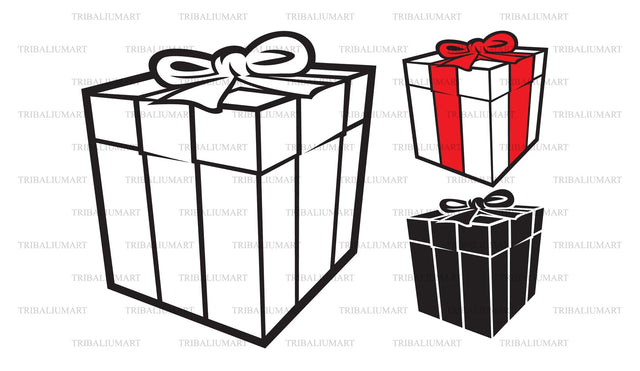 Gift box with ribbon SVG TribaliumArtSF 