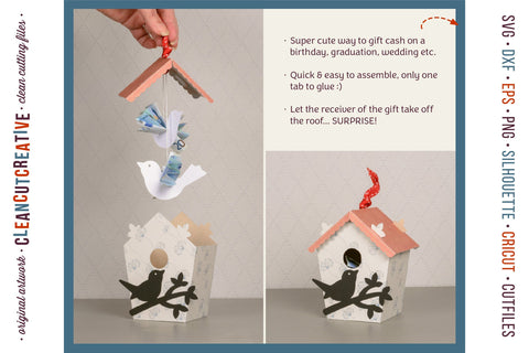 Gift Money Bird & Birdhouse 3D craft | Give Cash SVG file SVG CleanCutCreative 