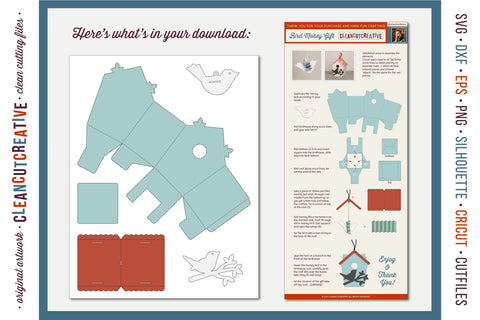 Gift Money Bird & Birdhouse 3D craft | Give Cash SVG file SVG CleanCutCreative 