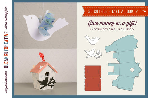 Gift Money Bird & Birdhouse 3D craft | Give Cash SVG file SVG CleanCutCreative 
