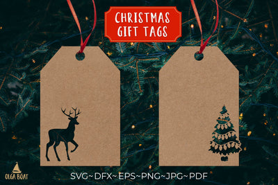 Gift tag christmas tree and reindeer svg SVG Olga Boat Design 