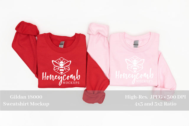 Gildan 18000 Red and Pink Mockup, Gildan Mockup, Valentine's Day Mockup, Folded Mockup Mock Up Photo Honeycomb Mockups 