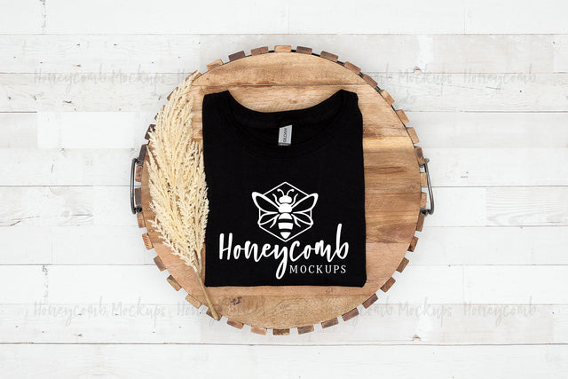 Gildan 64000 Black T-Shirt Mockup, Folded Mockup, Fall Mockup, Women's T-Shirt Mockup, Farmhouse Mockup Mock Up Photo Honeycomb Mockups 