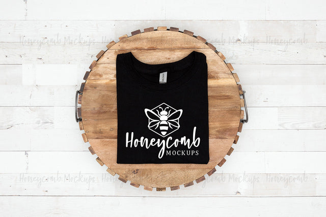 Gildan 64000 Black T-Shirt Mockup, Folded Mockup, Simple Mockup, Farmhouse Mockup, Black Shirt Mockup, Women's T-Shirt Mockup Mock Up Photo Honeycomb Mockups 