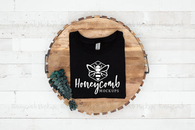Gildan 64000 Black T-Shirt Mockup, Folded Mockup, Women's T-shirt Mockup, Eucalyptus Mockup, Farmhouse Mockup Mock Up Photo Honeycomb Mockups 