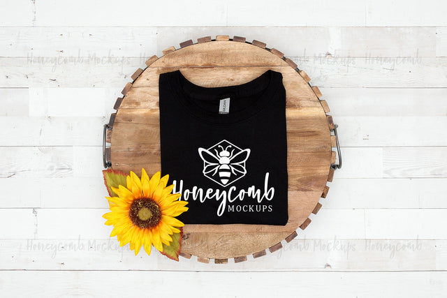 Gildan 64000 Black T-Shirt Mockup, Women's T-Shirt Mockup, Folded Mockup, Farmhouse Mockup, Summer Mockup, Fall Mockup, Sunflower Mockup Mock Up Photo Honeycomb Mockups 