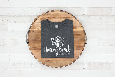 Gildan 64000 Dark Heather T-Shirt Mockup, Folded Mockup, Simple Mockup, Farmhouse Mockup, Grey T-Shirt Mockup Mock Up Photo Honeycomb Mockups 