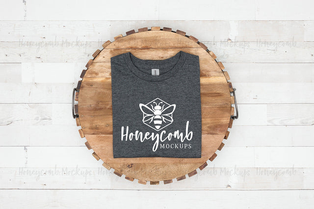 Gildan 64000 Dark Heather T-Shirt Mockup, Folded Mockup, Simple Mockup, Farmhouse Mockup, Grey T-Shirt Mockup Mock Up Photo Honeycomb Mockups 