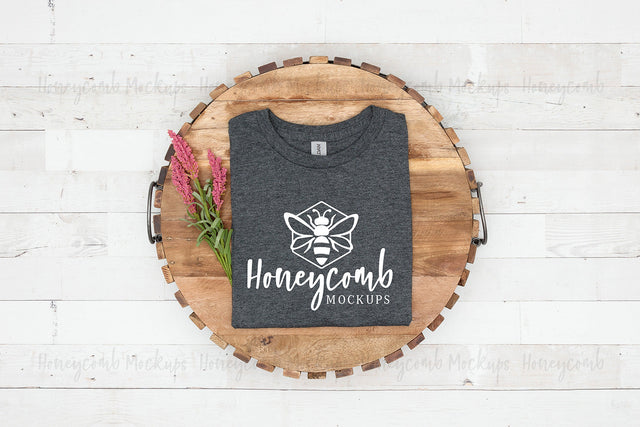 Gildan 64000 Dark Heather T-Shirt Mockup, Folded Mockup, Spring Mockup, Summer Mockup, Farmhouse Style Mockup, Women's T-Shirt Mockup Mock Up Photo Honeycomb Mockups 