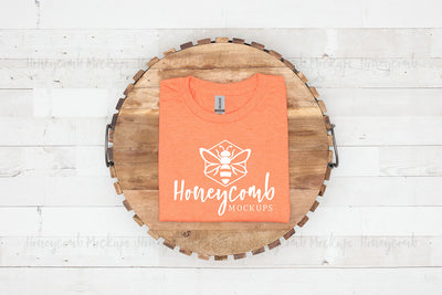 Gildan 64000 Heather Orange T-Shirt Mockup, Folded Mockup, Women's T-Shirt Mockup, Halloween Mockup, Fall Mockup, Simple Mockup, Farmhouse Style Mockup Mock Up Photo Honeycomb Mockups 