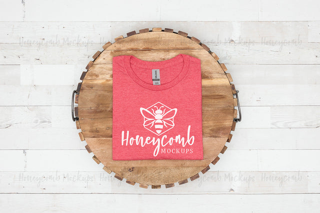 Gildan 64000 Heather Red T-Shirt Mockup, Folded T-Shirt Mockup, Simple Mockup, 4th of July Patriotic Mockup, Christmas Mockup, Valentines Mockup, Farmhouse Style Mockup Mock Up Photo Honeycomb Mockups 