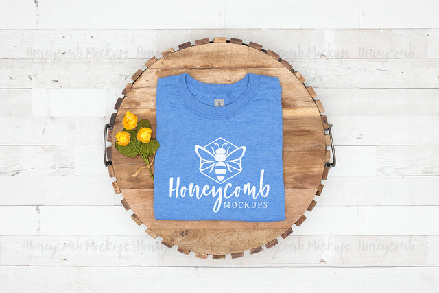 Gildan 64000 Heather Royal T-Shirt Mockup, Folded Mockup, Mockup with Flowers, Women's Shirt Mockup, Farmhouse Style Mockup Mock Up Photo Honeycomb Mockups 