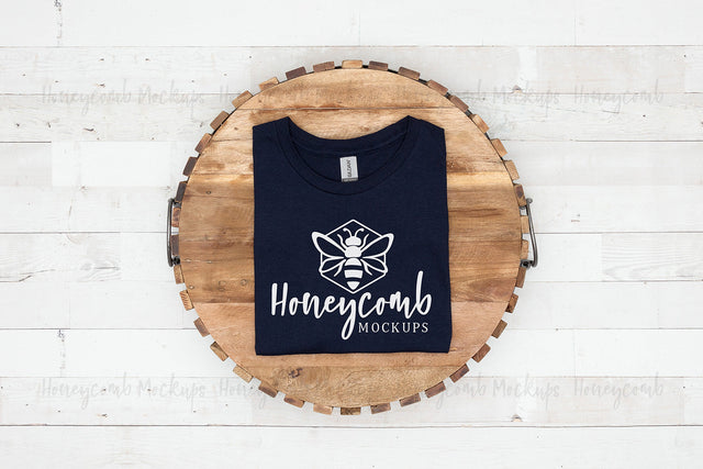Gildan 64000 Navy T-Shirt Mockup, Folded Mockup, Simple Mockup, Farmhouse Style Mockup, Women's T-Shirt Mockup Mock Up Photo Honeycomb Mockups 