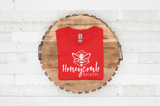 Gildan 64000 Red T-Shirt Mockup, Folded Mockup, Simple Mockup, Christmas Mockup, Valentines Mockup, 4th of July Mockup, Farmhouse Style Mockup, Women's Shirt Mockup, Patriotic Mockup Mock Up Photo Honeycomb Mockups 