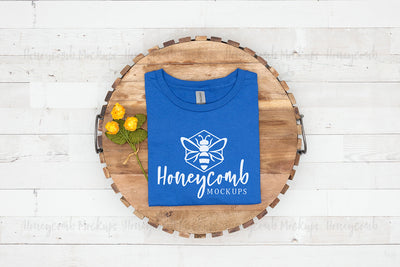 Gildan 64000 Royal T-Shirt Mockup, Folded Mockup, Women's T-Shirt Mockup with Flowers, Farmhouse Style Mockup, Spring Mockup, Summer Mockup Mock Up Photo Honeycomb Mockups 