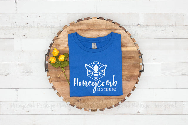 Gildan 64000 Royal T-Shirt Mockup, Folded Mockup, Women's T-Shirt Mockup with Flowers, Farmhouse Style Mockup, Spring Mockup, Summer Mockup Mock Up Photo Honeycomb Mockups 