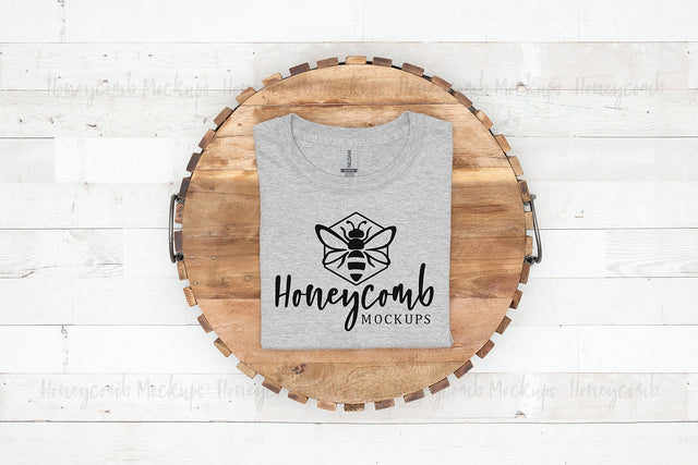 Gildan 64000 Sport Grey T-Shirt Mockup, Folded Mockup, Simple Mockup, Women's Shirt Mockup, Farmhouse Style Mockup Mock Up Photo Honeycomb Mockups 