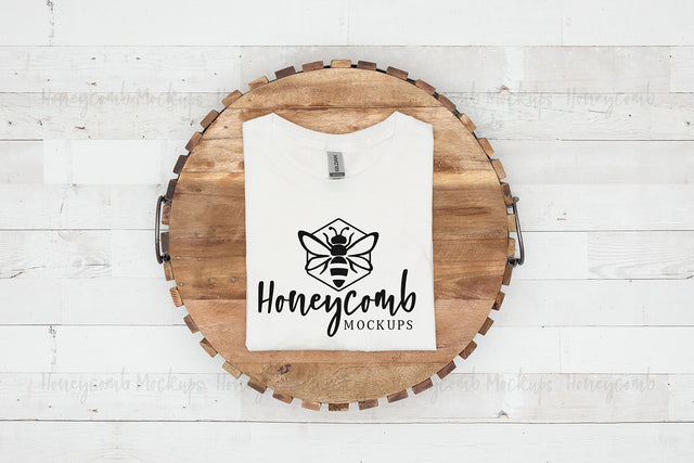 Gildan 64000 White T-Shirt Mockup, Folded Mockup, Basic White T-Shirt Mockup, Farmhouse Style Mockup, Women's Shirt Mockup, Simple Mockup Mock Up Photo Honeycomb Mockups 