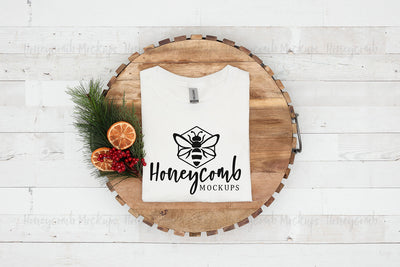Gildan 64000 White T-Shirt Mockup, Folded Mockup, Christmas Mockup, Women's Shirt Mockup, Farmhouse Style Mockup Mock Up Photo Honeycomb Mockups 