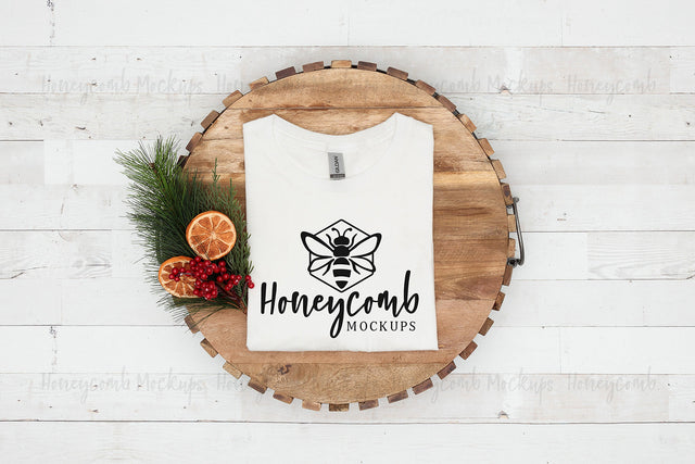 Gildan 64000 White T-Shirt Mockup, Folded Mockup, Christmas Mockup, Women's Shirt Mockup, Farmhouse Style Mockup Mock Up Photo Honeycomb Mockups 
