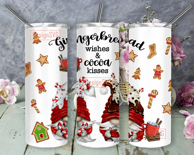 Gingerbread 20oz Skinny Tumbler, Gingerbread Wishes and Cocoa Kisses Tumbler Png, Christmas Gnome Tumbler Design, Christmas Tumbler Template, Digital Download Sublimation DesignSVG 