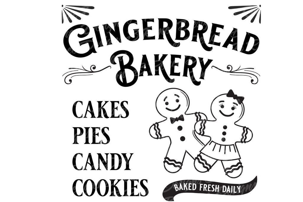 Gingerbread Sign Svg Gingerbread Bakery SVG | Vintage Christmas Sign Cut File - So Fontsy