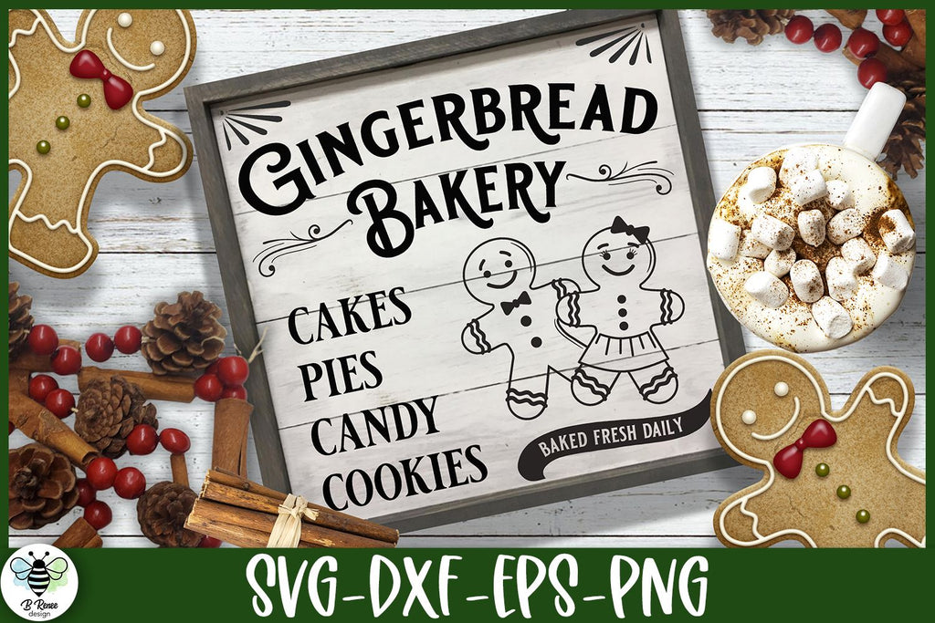Gingerbread Bakery SVG | Vintage Christmas Sign Cut File - So Fontsy