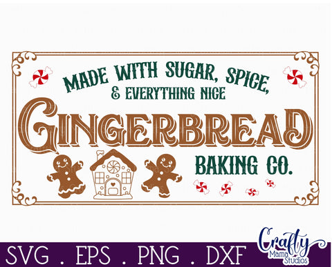 Gingerbread Baking Co Sign, Vintage Christmas Farmhouse Svg SVG Crafty Mama Studios 