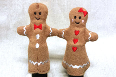 Gingerbread Boy and Girl Finger Puppet Set in the Hoop ITH Embroidery Embroidery/Applique Designed by Geeks 