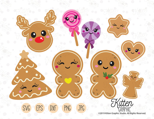 Gingerbread Christmas Clipart SVG KittenGraphic 