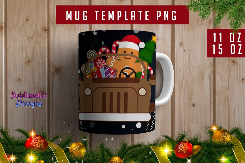 Gingerbread Christmas Mug template PNG for Sublimation Sublimation Sublimatiz Designs 