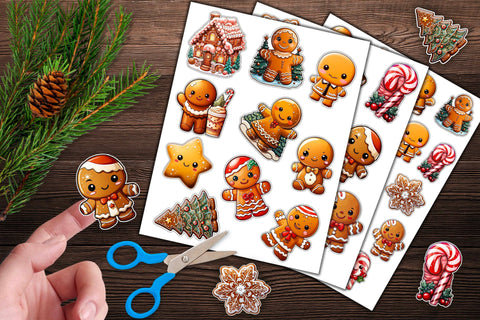 Gingerbread Christmas Sticker Bundle | Gingerbread Cookies Sublimation Designs by Ira 