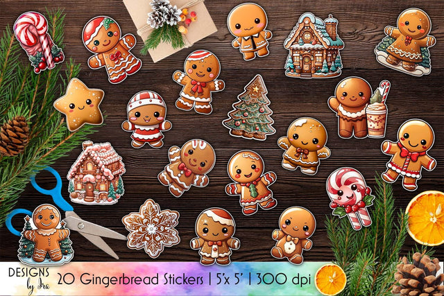 Gingerbread Christmas Sticker Bundle | Gingerbread Cookies Sublimation Designs by Ira 