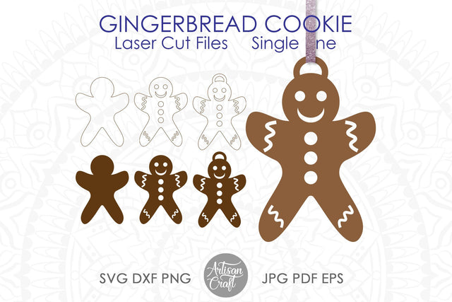 Gingerbread cookies SVG, laser cutting files, Christmas ornament SVG SVG Artisan Craft SVG 