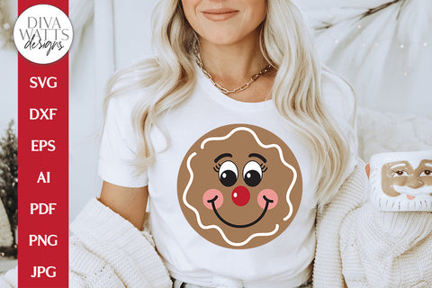 Gingerbread Face SVG | Christmas / Winter Round Design SVG Diva Watts Designs 