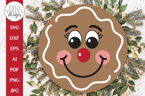 Gingerbread Face SVG | Christmas / Winter Round Design SVG Diva Watts Designs 