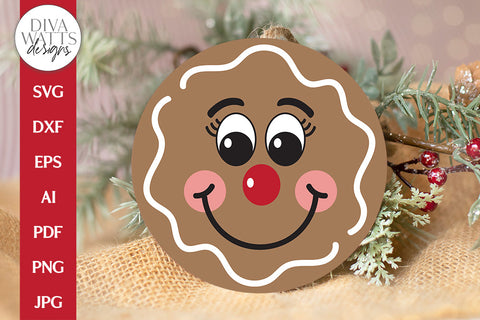 Gingerbread Face SVG | Christmas / Winter Round Design SVG Diva Watts Designs 