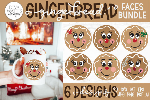 Gingerbread Faces SVG Bundle | Christmas / Winter Round Design SVG Diva Watts Designs 