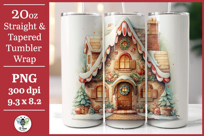 Gingerbread House 20oz Tumbler Wrap Sublimation B Renee Design 