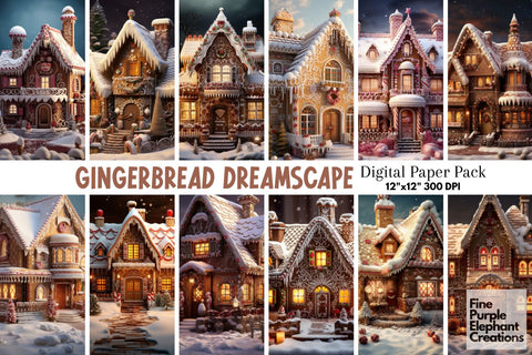 Gingerbread House | Christmas Background Digital Pattern Fine Purple Elephant Creations 