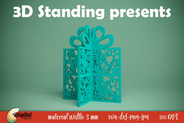 Gingerbread Man. 3D Standing Present. Christmas Gift Laser SVG Evgenyia Guschina 