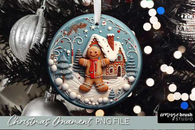 Gingerbread Man Christmas Ornament 3D Sublimation Design Sublimation OrangeBrushStudio 