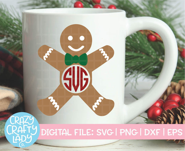 Gingerbread Man Monogram Frame | Christmas SVG Cut File SVG Crazy Crafty Lady Co. 